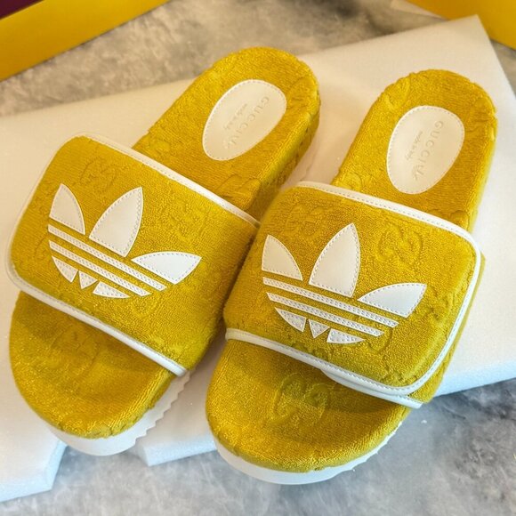 Gucci Shoes - Gucci X Adidas 702398 Women's Slides Sandals Shoe, Yellow, Euro 37, 38, 39, 40